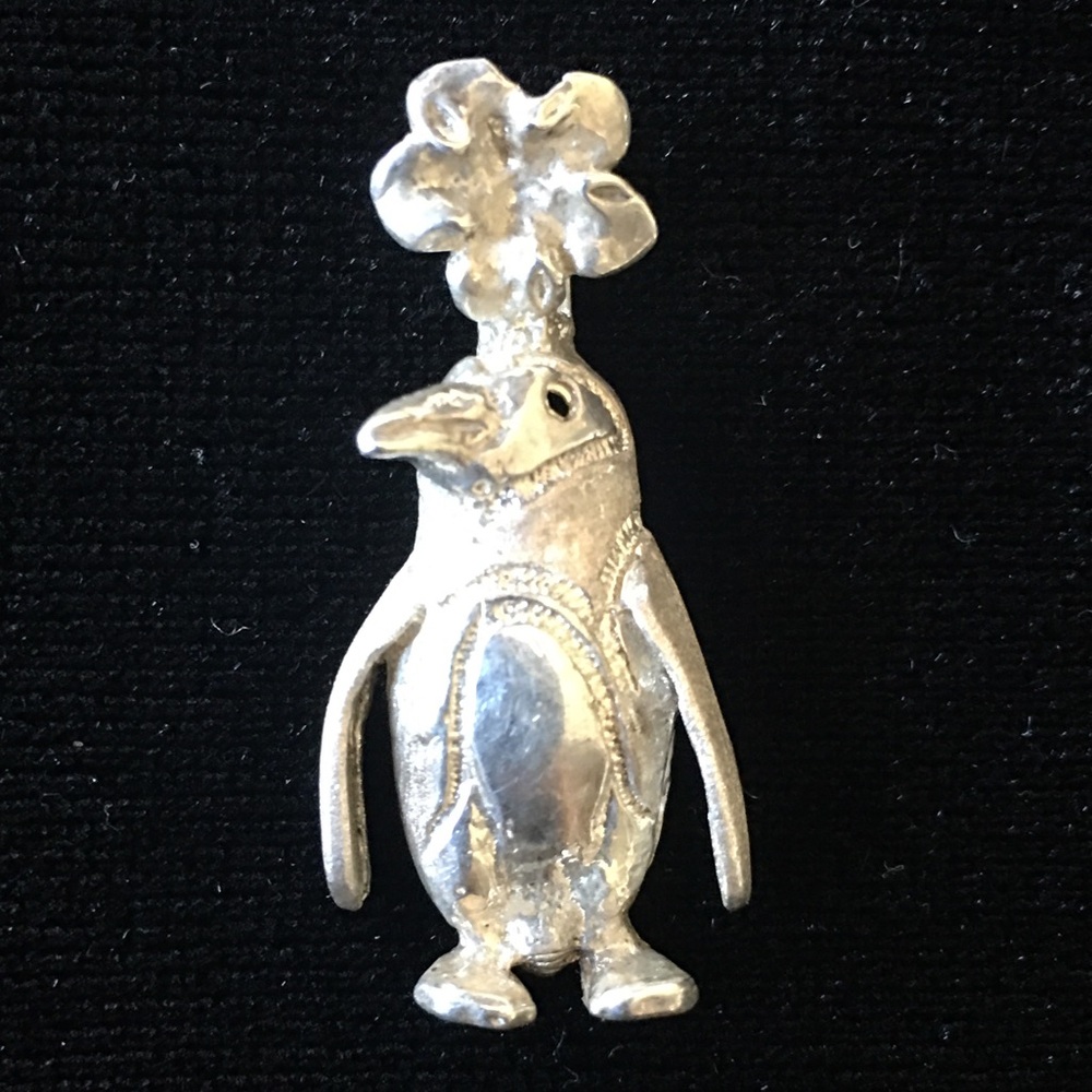 Penguin Plumeria Pendant.  Sterling silver.  Stamped.